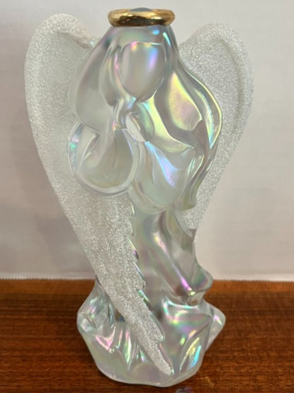 Fenton Iridescent Glass Praying Angel with Coralene Wings Figurine